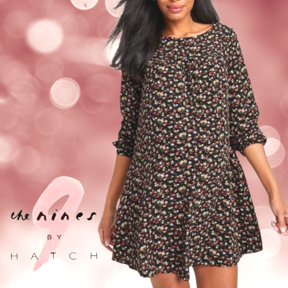 The Nines by Hatch Maternity‎ Dress Floral Babydoll Rayon Black Ditsy Floral XS